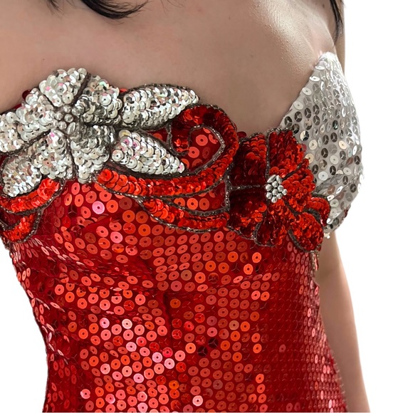 Vintage Las Vegas Alyce Designs Red Sequin Evening Gown Strapless 1980-1990s - Picture 13 of 16